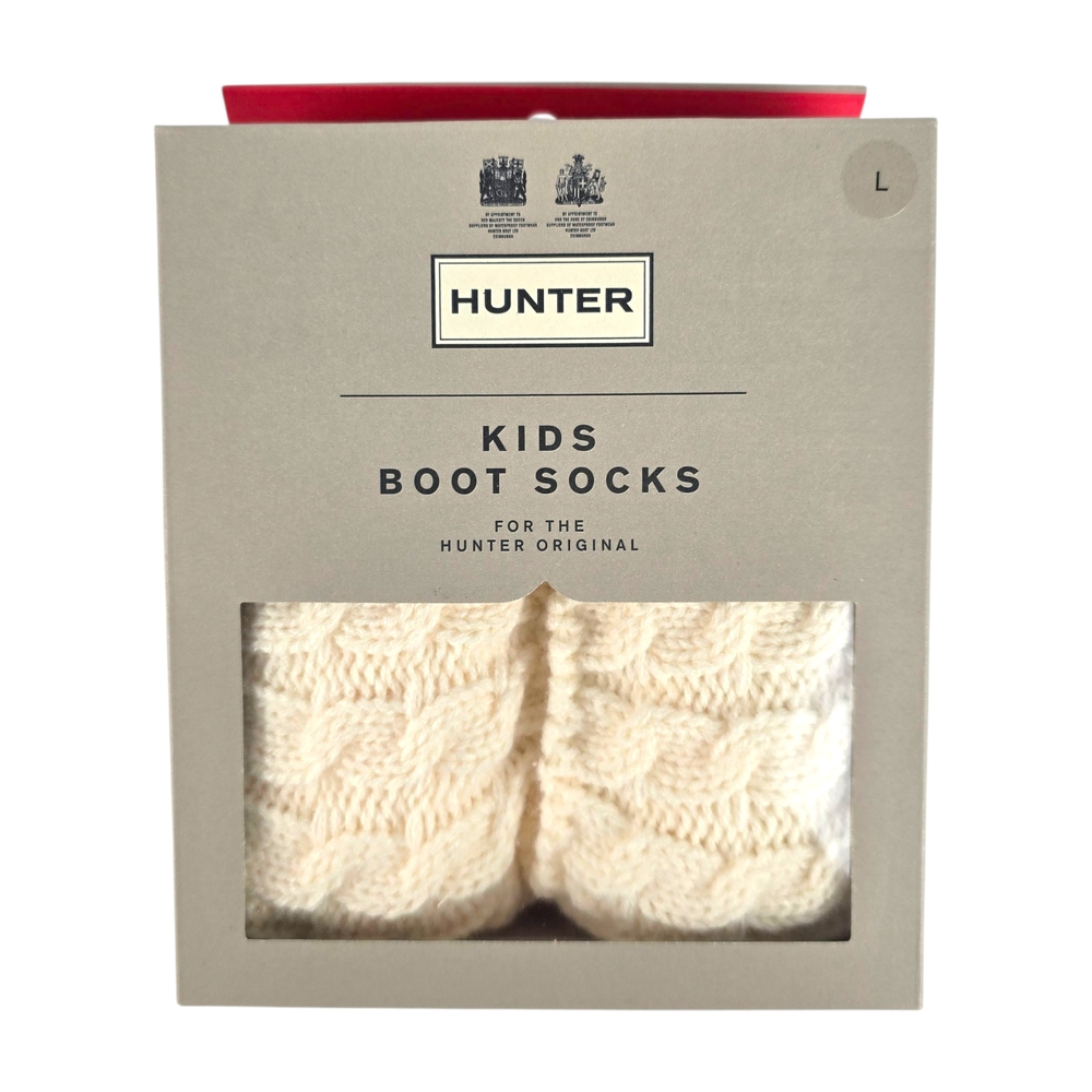 Hunter Kids Boot Socks, Kids 6Stitch Cable Knitted Cuff Boot Socks - L, Ivory